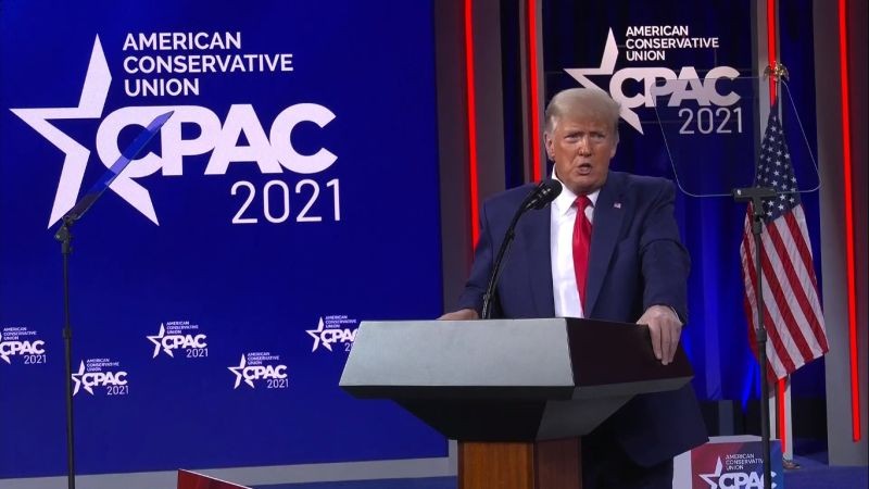 Former US President Donald Trump speaks at the annual conference of the Conservative Political Action Committee in Orlando, Florida, on February 28, 2021 (Image Source: IANS News)